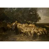 Charles Jacque, Sheeps and Shepherd, Oil on canvas