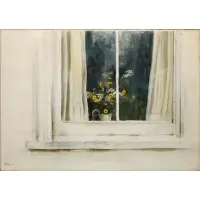 Philip Duane Jamison, A Bouquet of Flowers in a Window, Watercolor on paper