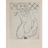 Henri Matisse, Orientale Accroupie, Voile Sur la Tete (Veiled Oriental Woman Kneeling), 1929, Drypoint, printed chine colle, on woven paper