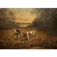 John Alfred Mohlte, Landscape with a Pointer and a Setter Leading a Hunter, Oil on canvas