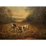 John Alfred Mohlte, Landscape with a Pointer and a Setter Leading a Hunter, Oil on canvas