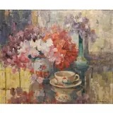 Camille Barthélemy, Still Life with Cup and Flowers, Oil on canvas