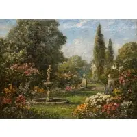 Thomas Edwin Mostyn, Garden with Fountain, Oil on canvas