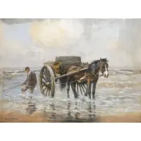 Willem George Frederick Jansen, Clam Digging with Horse and Cart, Gouache on paper