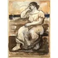 Eugene Higgins, Seated Classical Woman, Gouache and ink wash on paper