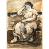 Eugene Higgins, Seated Classical Woman, Gouache and ink wash on paper