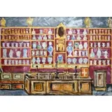 Ante Pavlicevic, Store Display with Ceramics, Possibly an Apothecary Shop, Gouache on paper