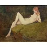Warren B. Davis, Lounging Nymph, Oil on canvas board