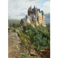 Oskar Frenzel, Eltz Castle, Oil on paper