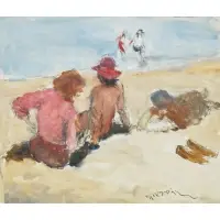 Pál Fried, Women Resting at the Beach, Mixed media