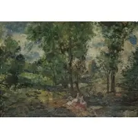 Herman Lipot, Couple in Landscape, Oil on board