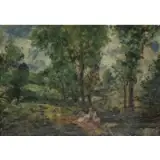 Herman Lipot, Couple in Landscape, Oil on board