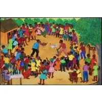 Dieudonne Pluviose, Cock Fight, Haiti, Oil on board