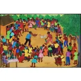Dieudonne Pluviose, Cock Fight, Haiti, Oil on board