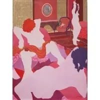 Mildred M. Resnick, Females in a Room Interior, Mixed media on board