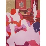 Mildred M. Resnick, Females in a Room Interior, Mixed media on board