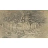 Bockingham, Rider Passing Country Estate, Pencil on paper