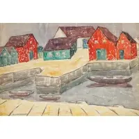 Abraham Walkowitz, Three Boats in Maine, Mixed media and watercolor