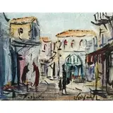 Zvi Raphaeli, Street Scene in Mea-Shearim, Jerusalem, Oil on board