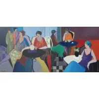 Itzchak, Women At Coffee Shop, Oil on canvas