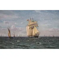 Vilhelm Arnesen, Sailing Ships off the Coast of Copenhagen, Oil on canvas