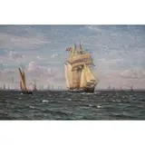 Vilhelm Arnesen, Sailing Ships off the Coast of Copenhagen, Oil on canvas