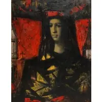 Antonín Marek Machourek, Seated Girl with Black Hair, Oil on masonite