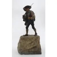 Franz Bergman, Untitled, Large Bronze Cold Painted Bronze Stone Base