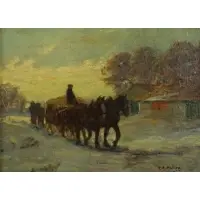 Rainforth Armitage Walker, A Hay Wagon on a Snowy Road, Oil on canvas