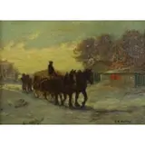 Rainforth Armitage Walker, A Hay Wagon on a Snowy Road, Oil on canvas