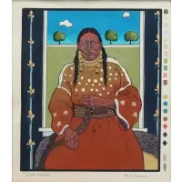 T.C. Cannon, Woman at the Window, Woodblock