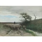 Herman Johannes van der Weele, A Flock of Sheep, Watercolor on paper