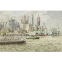 View From Staten Island Ferry, NYC by Hans Figura, Aquatint etching in color, sold Jun 2024