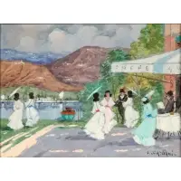 Cafe by the Lake by Luigi Cagliani, Oil on canvas, sold Jun 2024