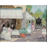 Luigi Cagliani, Cafe Street Scene, Oil on canvas