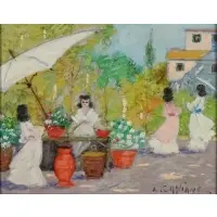 Ladies on a Veranda by Luigi Cagliani, Oil on canvas, sold Jun 2024