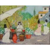 Luigi Cagliani, Ladies on a Veranda, Oil on canvas