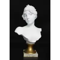 Untitled by Emmanuel Villanis, Marble bust on a marble pedestal, sold Jun 2024
