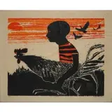 Walter Williams, Fighting Cocks, #3, Colored woodcut on imitation Japan paper