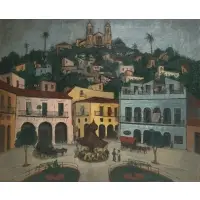 Glenn O. Coleman, Church Overlooking a Town Square, Oil on canvas