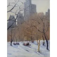 Robert Alan Waltsak, Snow Scene in Central Park, NYC, Oil on canvas