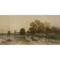 Carl Weber, Untitled, Watercolor of cattle in landscape