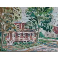 Jacques Tremblay, House and trees, Acrylic on board