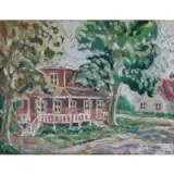 Jacques Tremblay, House and trees, Acrylic on board