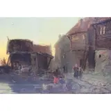 Frederik J. L. B. Collett, Evening port scene, Oil on canvas