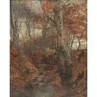J.Th. Jensen, Impressionist forest with stream, Oil on canvas and inscribed and signed in pencil on verso