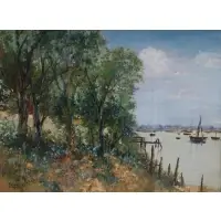 M. L. Poum Malakoul, Thai river scene, Oil on canvas