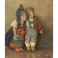 Two children by Ritta Boemm, Oil on canvas, signed lr rt, sold Sep 2024
