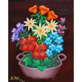 Jacques-Lionel Henry, Flowers in a Cooking Pot, Oil on canvas