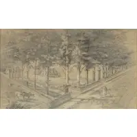 Bockingham, Rider Passing Country Estate, Pencil on paper